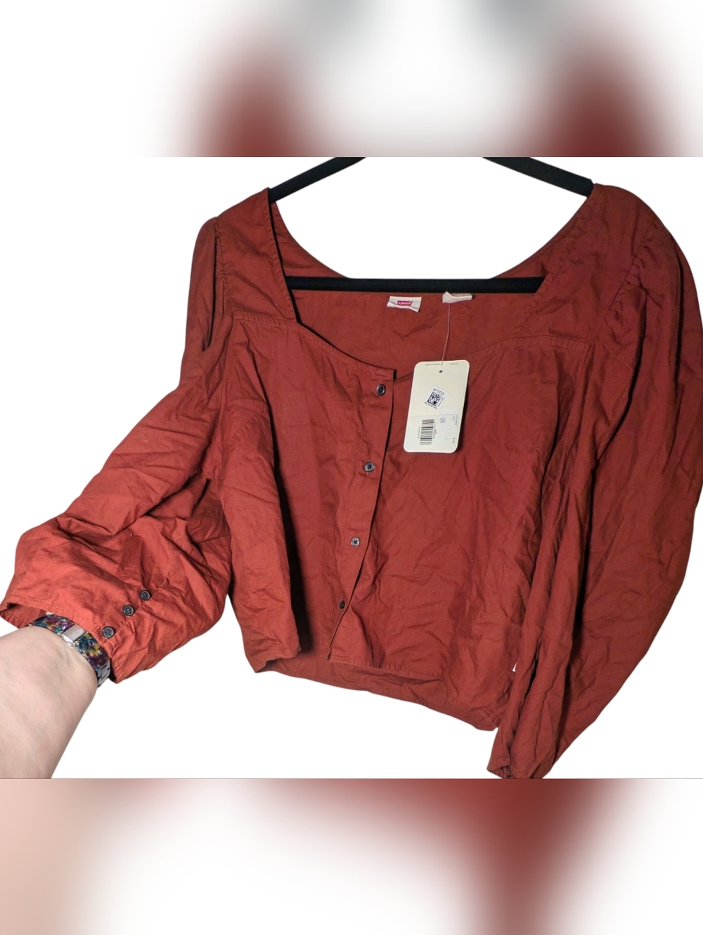 Levi's Red Rust Poplin Cropped Button Down Top Shacket XXL NWT - Picture 2 of 5